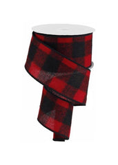 ITEM RG01756MA - 2.5"X10YD FUZZY RED/BLACK LARGE CHECK WIRED RIBBON