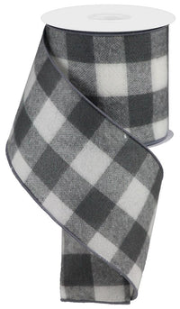 ITEM RG0175710 - 4"X10YD FUZZY GREY/WHITE LARGE CHECK WIRED RIBBON