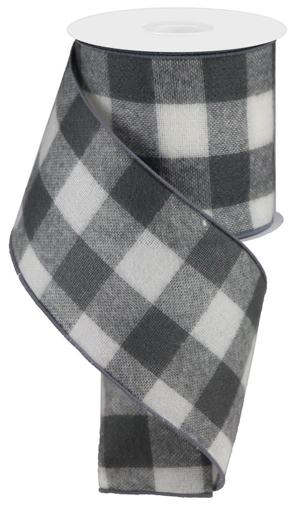 ITEM RG0175710 - 4"X10YD FUZZY GREY/WHITE LARGE CHECK WIRED RIBBON