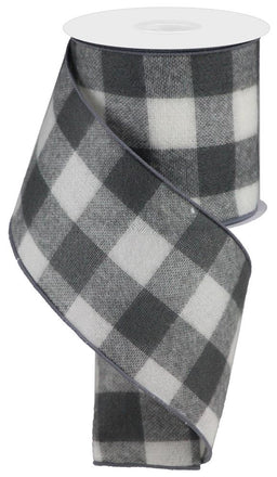 ITEM RG0175710 - 4"X10YD FUZZY GREY/WHITE LARGE CHECK WIRED RIBBON