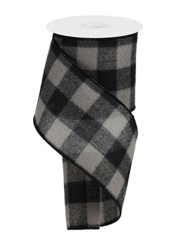 ITEM RG017576C - 4"X10YD BLACK & GREY FUZZY LARGE CHECK RIBBON