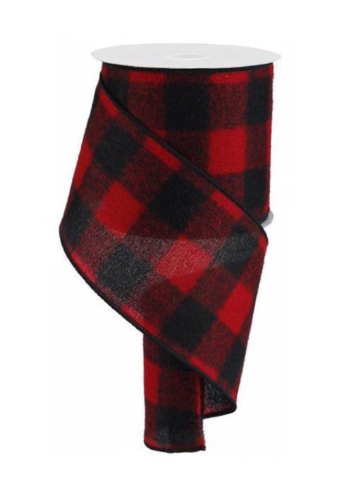 ITEM RG01757MA - 4"X10YD FUZZY RED/BLACK LARGE CHECK WIRED RIBBON