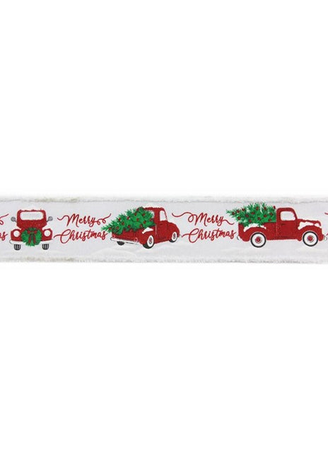 ITEM RG0827527 -  2.5"X10YD WHITE MERRY CHRISTMAS WITH TRUCK RIBBON