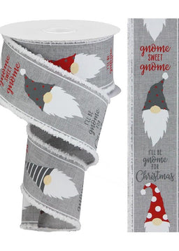 ITEM RG0838510 - 2.5"X10YD GREY CHRISTMAS GNOME HEAD RIBBON