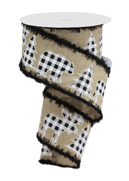 ITEM RG0844601 - 2.5"X10YD LTBEIGE/W/BLACK MOOSE/BEAR/TREE DRIFT WIRED RIBBON