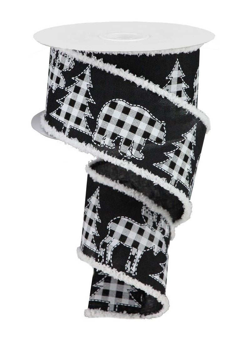 ITEM RG0844602 - 2.5"X10YD BLACK/WHITE MOOSE/BEAR/TREE DRIFT WIRED RIBBON