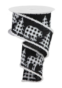 ITEM RG0844602 - 2.5"X10YD BLACK/WHITE MOOSE/BEAR/TREE DRIFT WIRED RIBBON