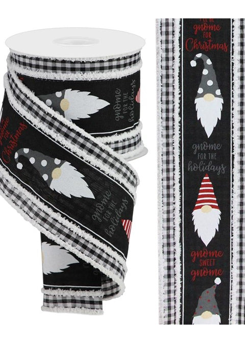 ITEM RG0852902 - 4"X10YD BLACK CHRISTMAS GNOME HEAD RIBBON