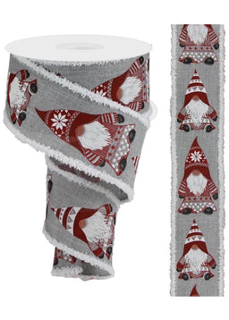 ITEM RG0879710 - 2.5"X10YD LT GREY/RED GNOME ON ROYAL DRIFT WIRED RIBBON