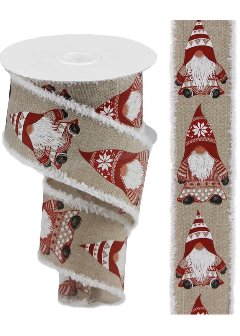 ITEM RG0879718 - 2.5"X10YD TAN/RED GNOME ON ROYAL DRIFT WIRED RIBBON