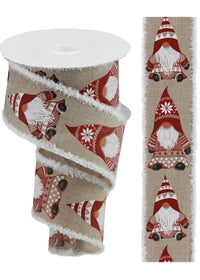 ITEM RG0879718 - 2.5"X10YD TAN/RED GNOME ON ROYAL DRIFT WIRED RIBBON
