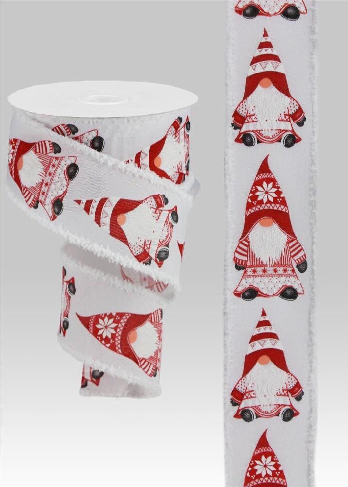 ITEM RG0879727 - 2.5"X10YD WHITE/RED GNOME ON ROYAL DRIFT WIRED RIBBON