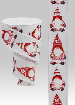 ITEM RG0879727 - 2.5"X10YD WHITE/RED GNOME ON ROYAL DRIFT WIRED RIBBON