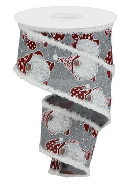 ITEM RG0883810 - 2.5"X10YD GREY WITH RED HAT GNOMES ON ROYAL DRIFT WIRED RIBBON