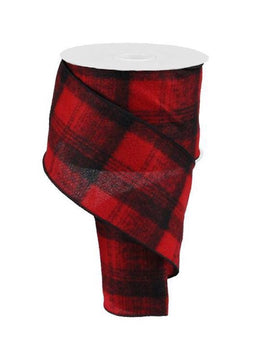 ITEM RGA1080 - 4"X10YD FUZZY FADED RED/BLACK LARGE CHECK WIRED RIBBON