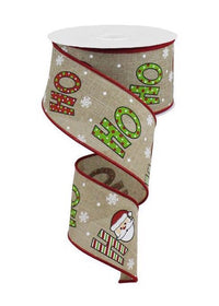 ITEM RGA1178 01 - 2.5"X10YD BEIGE/WHITE/RED/LIME "HO HO HO" WIRED RIBBON