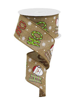 ITEM RGA1178 F2 - 2.5"X10YD TAN/WHITE/CREAM/RED/LIME "HO HO HO" WIRED RIBBON