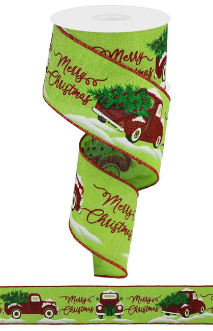 ITEM RGA190533 - 2.5"X10YD LIME/RED MERRY CHRISTMAS WITH TRUCK RIBBON