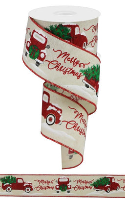 ITEM RGA190538 - 2.5"X10YD CM/RED/GR MERRY CHRISTMAS WITH TRUCK RIBBON