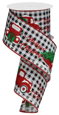 ITEM RGA1906 - 2.5"X10YD GINGHAM MERRY CHRISTMAS WITH TRUCK RIBBON
