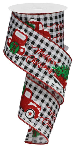 ITEM RGA1906 - 2.5"X10YD GINGHAM MERRY CHRISTMAS WITH TRUCK RIBBON