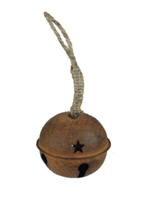 ITEM XC428530 - 3.5" ANTIQUE RUST JINGLE BELL WITH JUTE HANGER