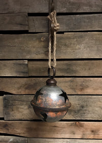 ITEM XC422132 - 7"DIA TIN ANTIQUE BROWN JINGLE BELL W/JUTE ROPE