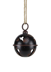 ITEM XC422149 - 7"DIA TIN ANTIQUE BLACK JINGLE BELL W/JUTE ROPE