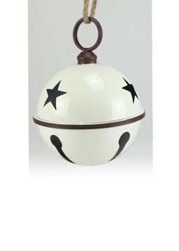 ITEM XC422157 - 7"DIA TIN SHINY WHITE/RUST JINGLE BELL W/JUTE ROPE
