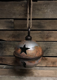 ITEM XC422232 - 9"DIA TIN ANTIQUE BROWN JINGLE BELL W/JUTE ROPE