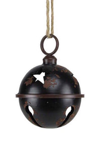 ITEM XC422249 - 9"DIA TIN ANTIQUE BLACK JINGLE BELL W/JUTE ROPE