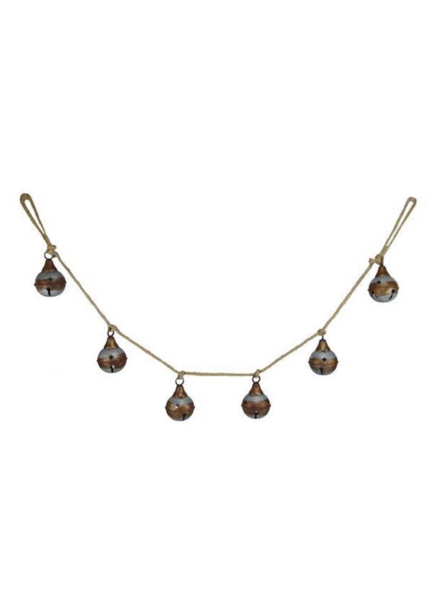 ITEM XC424148 - 54"L ANTIQUE GALVANIZED RUST JINGLE BELL GARLAND WITH 6 BELLS