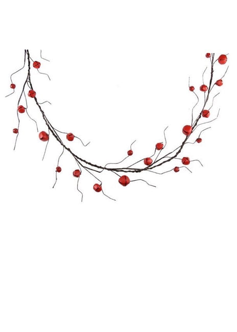 ITEM XC427824 - 5 FOOT LONG MATTE RED JINGLE BELL WITH CURLY TWIGS GARLAND