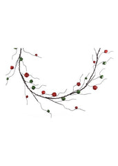 ITEM XC427955 - 5 FOOT LONG MATTE RED/GREEN JINGLE BELL WITH CURLY TWIGS GARLAND