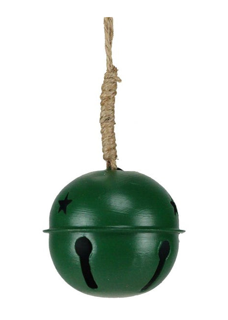 ITEM XC428506 - 3.5" ANTIQUE GREEN JINGLE BELL WITH JUTE HANGER