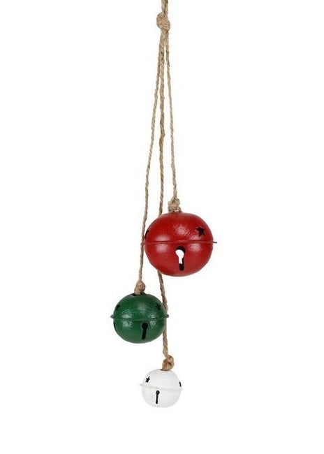 ITEM XC428953 - 18"L ANTIQUE RED, WHITE, GREEN JINGLE BELL CLUSTER ORNAMENT
