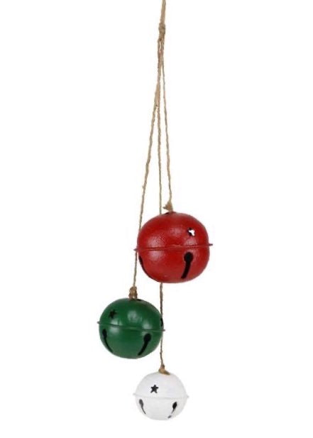 ITEM XC429053 - 21"L ANTIQUE RED, WHITE, GREEN JINGLE BELL CLUSTER ORNAMENT