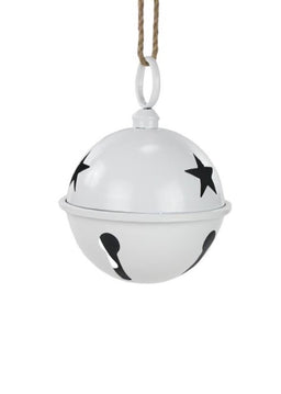 ITEM XC433927 - 7"DIA TIN SHINY WHITE JINGLE BELL W/JUTE ROPE