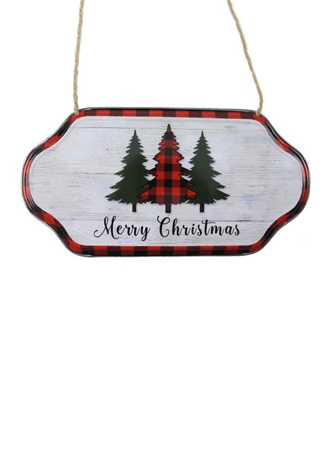 ITEM XC6213 - 12"LX6.25h METAL MERRY CHRISTMAS WITH TREES SIGN