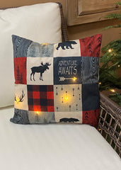 ITEM XMSH1007 AA - 18"X18" LED VELVET CUSHION WITH WINTER ANIMALS